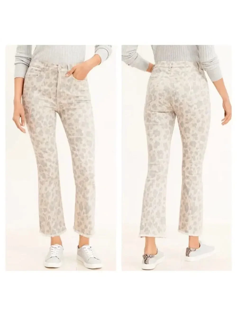 Ann Taylor LOFT Kick Crop Jeans 6 28 Animal Print 5-Pocket Frayed Hem Leopard